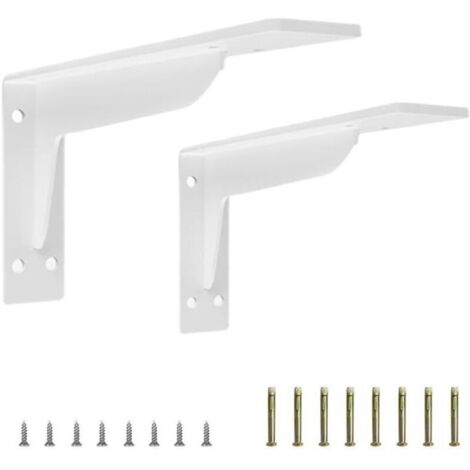 Lot de 2 supports d'étagère robustes en métal blanc, 14 cm, en forme de L, pour montage mural