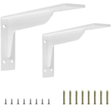Lot de 2 supports d'étagère robustes en métal blanc, 14 cm, en forme de L, pour montage mural