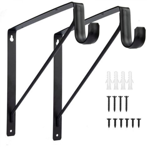 Lot de 2 supports d'étagère robustes pour tringle de placard avec support, noir