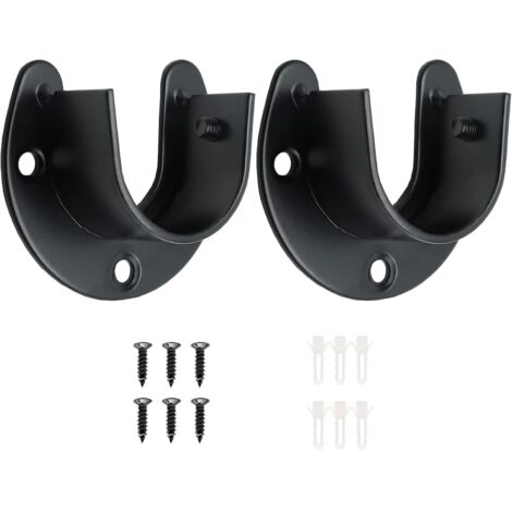 Lot de 2 supports d'extrémité pour tringle de placard en acier inoxydable – Supports de penderie robustes de 1 pouce – Douilles de tringle à bride en forme de U avec vis – Noir