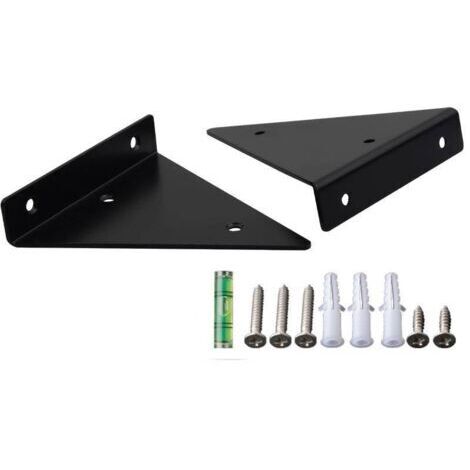 Lot de 2 supports invisibles de 17 cm, supports d'étagère carrés triangulaires, supports d'étagère invisibles en métal - Noir avec 8 vis