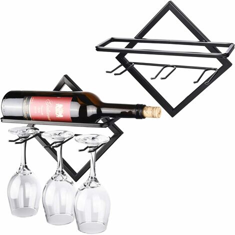 main image of "Lot de 2 supports muraux en métal pour bouteilles de vin et verres à pied, pour la maison et la cuisine"