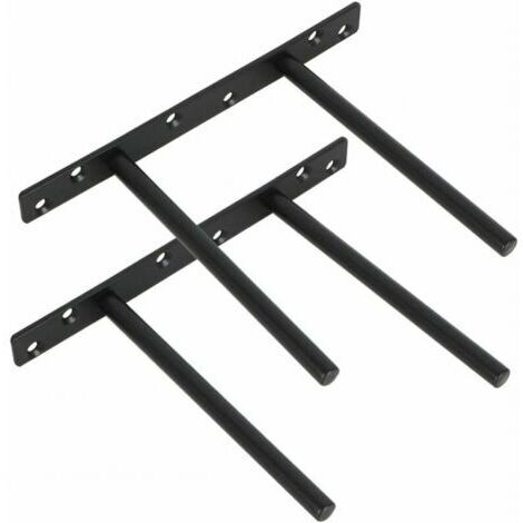 Lot de 2 supports muraux invisibles en métal pour étagère flottante en bois – Acier inoxydable noir – Charge maximale 20kg – Installation discrète