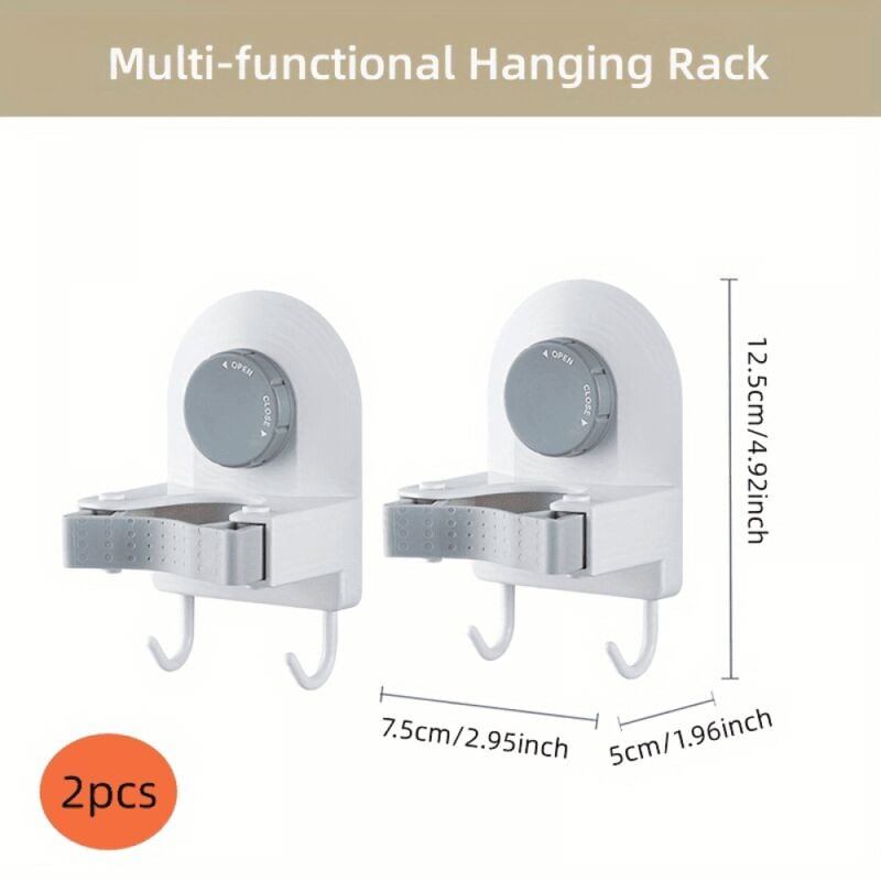 Lot de 2 supports muraux pour balais à franges, porte-balais en plastique avec crochets de rangement, gain de place pour outils de nettoyage, pour la