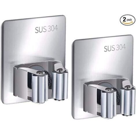 Lot de 2 supports muraux pour balais, en acier inoxydable 304, auto-adhésifs, pour garage, cuisine, salle à outils et salle de bain.