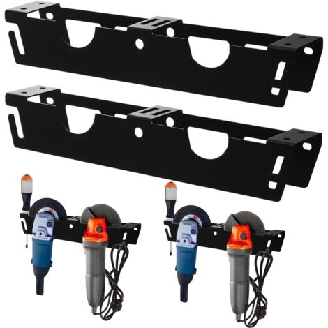 Lot de 2 Supports Muraux pour Meuleuse d’Angle – Rack 4 Emplacements en Acier, Rangement Mural pour Meuleuses, Polisseuses et Outils