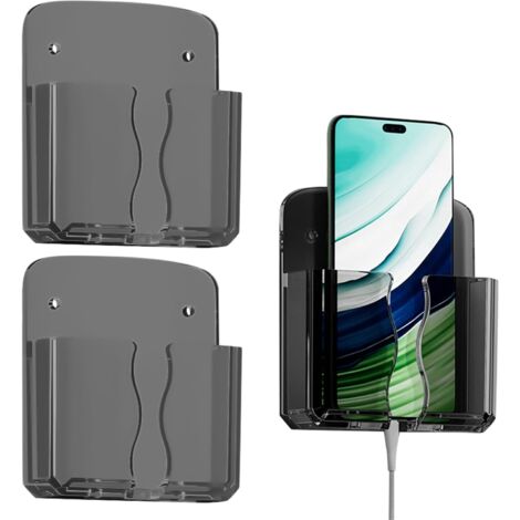 Lot de 2 supports muraux pour téléphone portable (2 cristaux noirs)