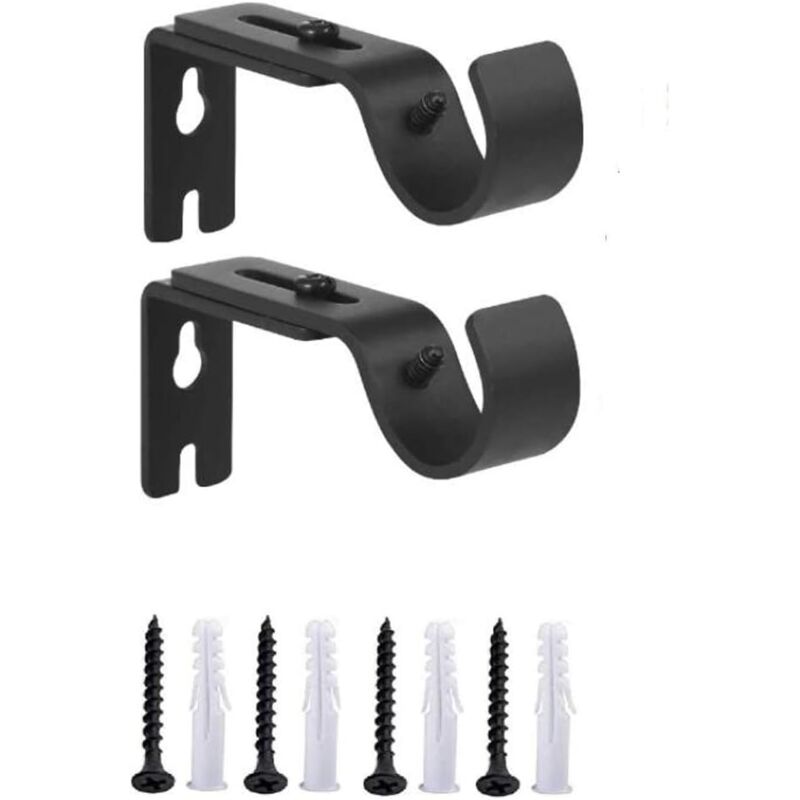Fei Yu - Lot de 2 supports muraux réglables pour tringle à rideaux en métal robuste - Longueur réglable de 3 à 12 cm - Noir