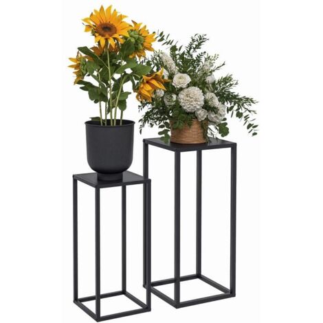 Lot de 2 supports pot de fleurs encastrables 2 hauteurs différentes 58,5 et 65 cm - acier noir