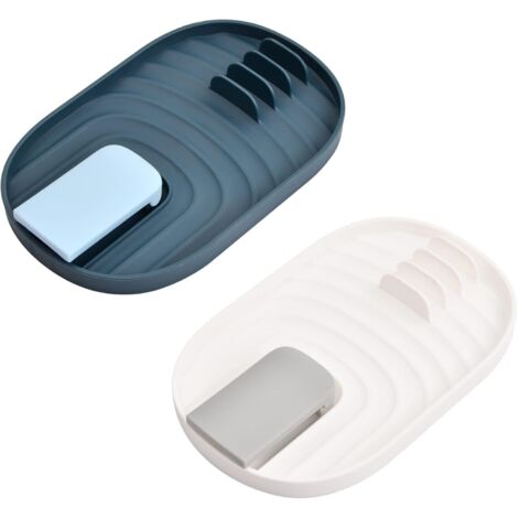 Lot de 2 supports pour couvercles de casseroles bleus et blancs, repose-cuillères de cuisine pliables