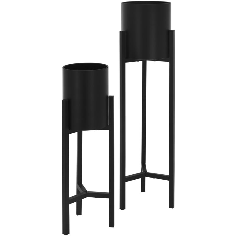 Ml-design - Set 2x Supports pour Fleurs Noir, 18x18x56/20x20x76 cm, Métal, Pots de Fleurs Surélevé 2-TLG, Moderne, Résistant aux Intempéries,