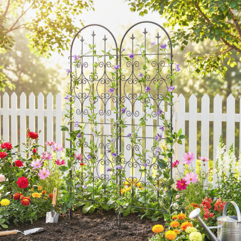 Lot de 2 Supports pour Plantes Grimpantes. Treillis de Jardin. pour Légumes. Vignes. Fleurs. en Métal. 50 x 180 cm. Noir