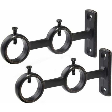 Lot de 2 supports pour tringle à rideaux - Crochets doubles - Noir-Guazhuni