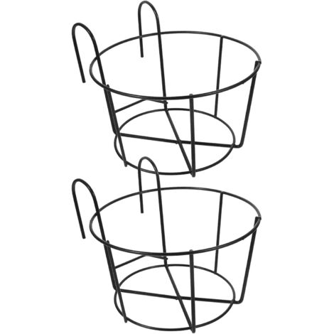 Lot de 2 Supports Suspendus en Fer Noir pour Pots de Fleurs Grands, Balcon et Rambarde, Jardinières Extérieures Polyvalentes pour Plantes Suspendues et Décoration Terrasse