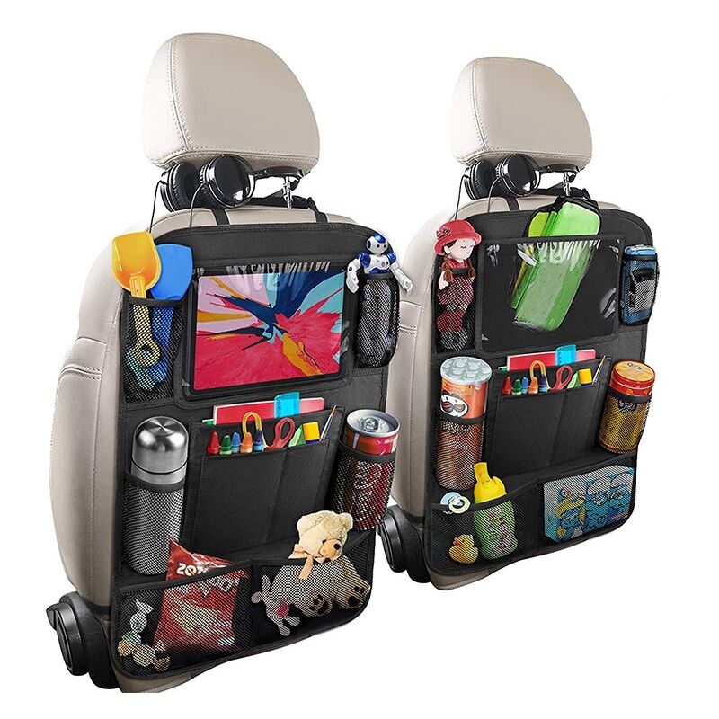 Lot de 2 supports universels pour iPad pour siège arrière de voiture, plusieurs compartiments, noir