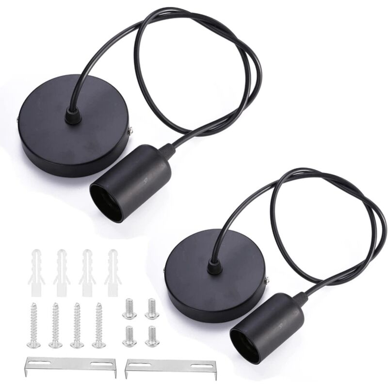 Lot de 2 Suspension Corde Luminaire Suspension E27 avec Anneau à Vis Lampe Suspension Noir Câble Réglable 100CM Suspension Compatible avec Abat-Jour
