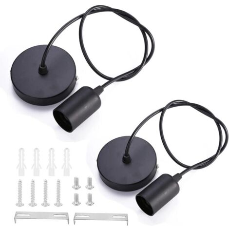 Lot de 2 Suspension Corde Luminaire Suspension E27 avec Anneau à Vis Lampe Suspension Noir Câble Réglable 100CM Suspension Compatible avec Abat-Jour pour Bar Maison Hôtel
