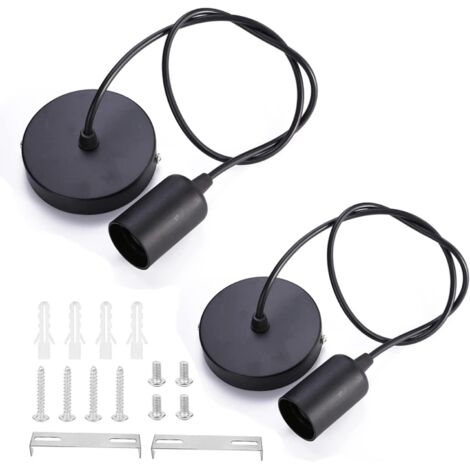 Lot de 2 Suspension Corde Luminaire Suspension E27 avec Anneau à Vis Lampe Suspension Noir Câble Réglable 100CM Suspension Compatible avec Abat-Jour pour Bar Maison Hôtel