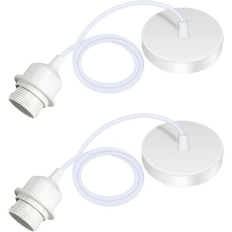 Lot de 2 Suspension E27 Avec Anneau à Vis, Câble Réglable 100CM, E27 Porte Lampe Suspension, Compatible Avec Abat-jour, pour Éclairage au Plafond Salon, Chambre(Blanc)