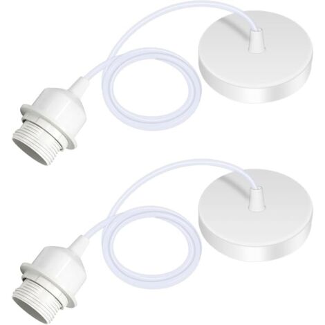 Lot de 2 Suspension E27 Avec Anneau à Vis, Câble Réglable 100CM, E27 Porte Lampe Suspension, Compatible Avec Abat-jour, pour Éclairage au Plafond Salon, Chambre(Blanc)