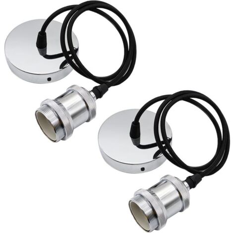 Lot de 2 Suspension E27 avec Anneau à Vis Support de Lampe E27 avec Câble Textile Réglable 100cm Câble de Suspension pour éclairage au Plafond Salon Chambre Cuisine(E