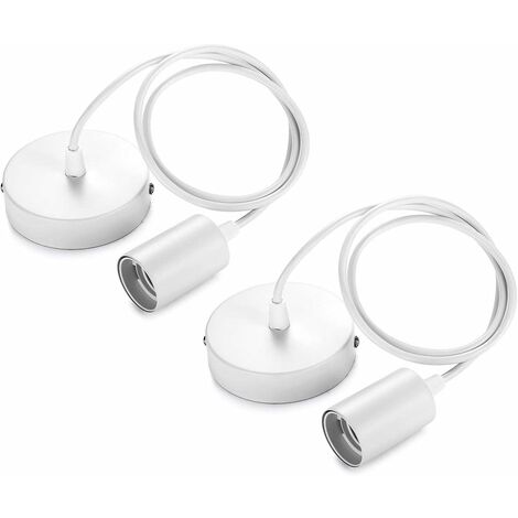 Lot de 2 suspension en métal, support de lampe E27 avec câble, pendule corde 100CM, câble de suspension, idéal pour éclairage au plafond, blanc, Versailles