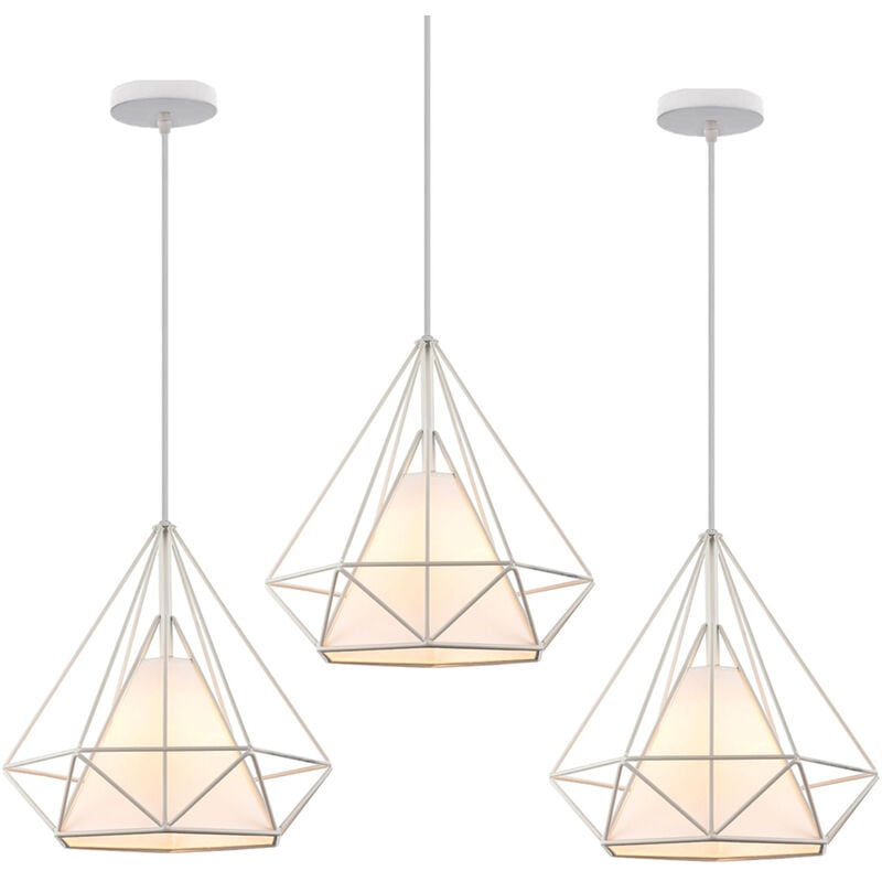 Lustre Suspension Filaire Industriel forme Diamant Luminaire E27 - ø 25 cm - Blanc 3PCS