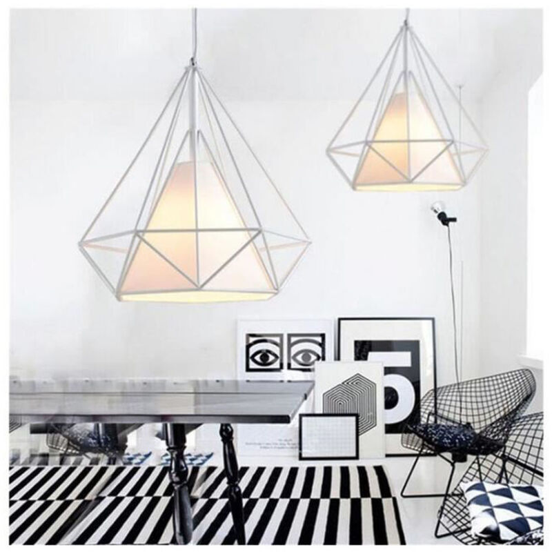 Lustre Suspension Filaire Industriel forme Diamant Luminaire E27 - ø 25 cm - Blanc 2PCS