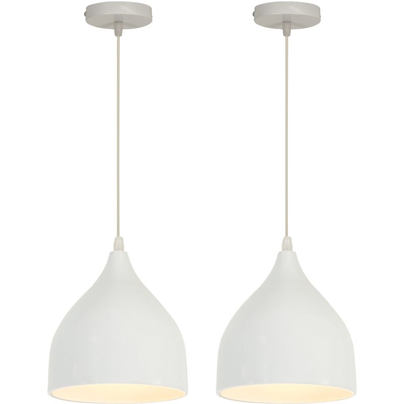 Wottes - Lot de 2 Suspension Lampe de Salon Industrielle Suspension Luminaire E27 60W Lustre Diamètre 17CM pour Cuisine Chambre Corridor Blanc
