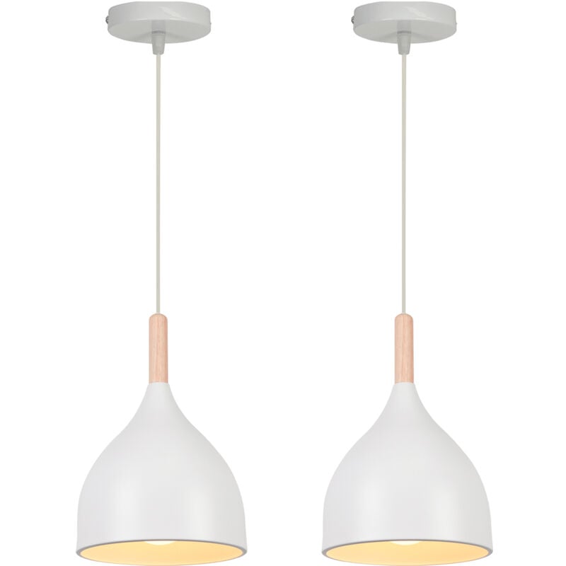 Wottes - E27 Suspension Lampe Rétro Industriel Suspension Luminaire en Métal Lustre Blanc Ø17CM pour Salon Chambre Salle à Manger - 2Pcs