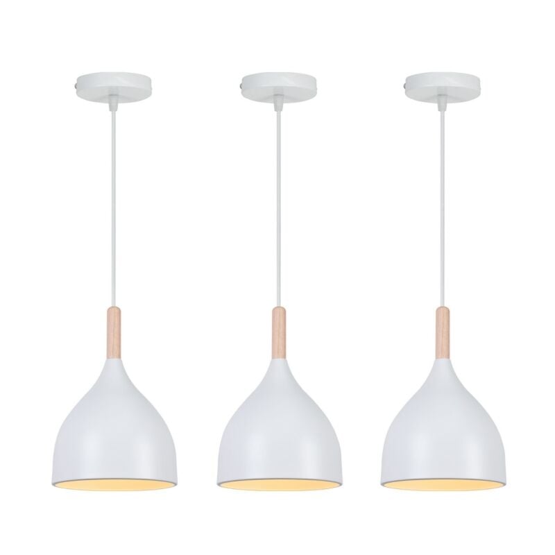 Wottes - E27 Suspension Lampe Rétro Industriel Suspension Luminaire en Métal Lustre Blanc Ø17CM pour Salon Chambre Salle à Manger - 3Pcs
