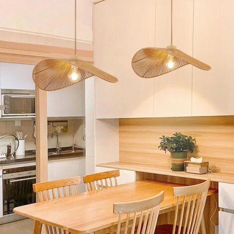 Lot de 2  Suspension LED rétro, plafonnier en rotin, éclairage décoratif, idéale pour le salon et la chambre, lumière chaude