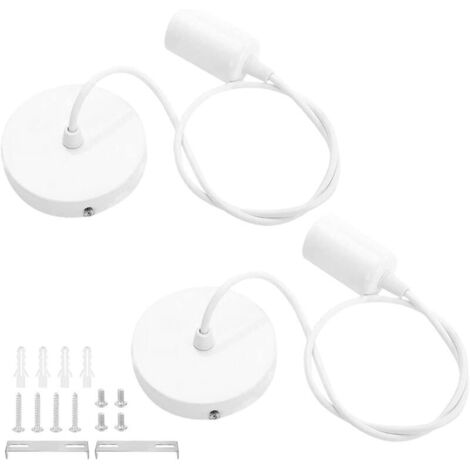 Lot de 2 Suspension Luminaire E27 Pendentif Lampes Suspendues Accessoires Pendule corde 100CM Câble de Suspension Blanc Rétro Lustre Compatible avec Abat-jour pour Salon Chambre Cuisine