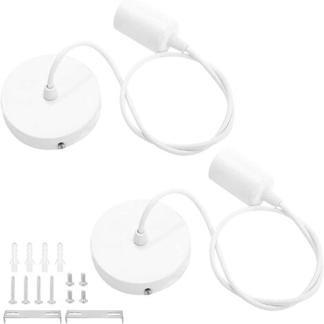 Lot de 2 Suspension Luminaire E27 Pendentif Lampes Suspendues Accessoires Pendule corde 100CM Câble de Suspension Blanc Rétro Lustre Compatible avec Abat-jour pour Salon Chambre Cuisine
