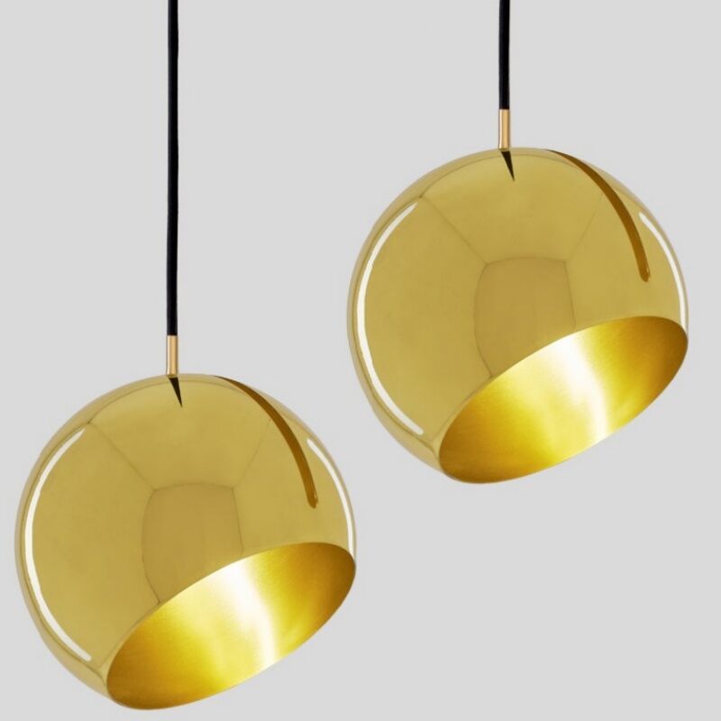 Lot de 2 Suspension Luminaire Industrielle Vintage Lampe Suspendue 360° Rotatable Lustre Plafond Métal Or