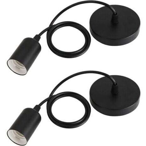 Lot de 2 suspensions de lampe E27, avec câble de suspension de 100 cm, douille E27, pour plafonnier, lampe suspendue, salon (noir)