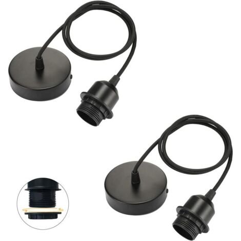 lot de 2 suspensions E27 avec bague vissable, câble textile réglable 100cm, suspension compatible avec abat-jour, douille idéale