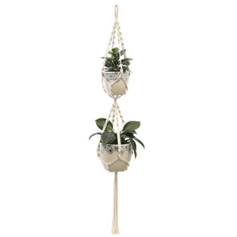 Lot de 2 suspensions pour plantes en macramé, pour intérieur et extérieur, en corde de coton, avec filet à fleurs tricoté à la main, style 5