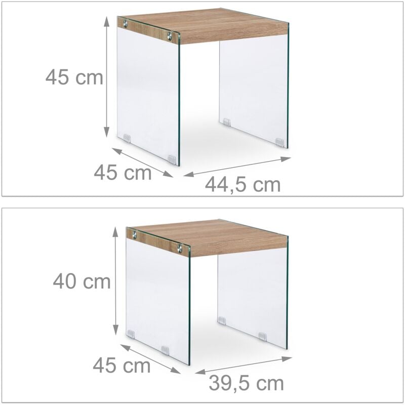 Lot de 2 table basses gigogne bois pieds verre