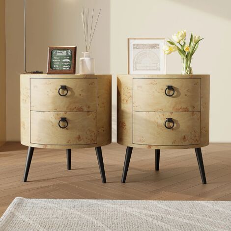 Lot de 2 Table de Chevet, Armoire de Chevet avec 2 Tiroirs,47x47x55cm,Meuble de Rangement Chambre à Coucher Maison,Bois de Pin Massif