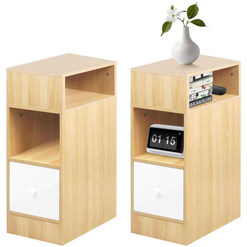 Lot de 2 Table de Chevet avec 1 tiroir pour Salon Chambre Bureau