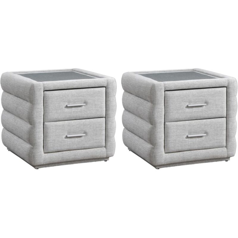 Lot de 2 table de chevet avec 2 tiroirs - Tissu chiné - Gris clair - ribiana