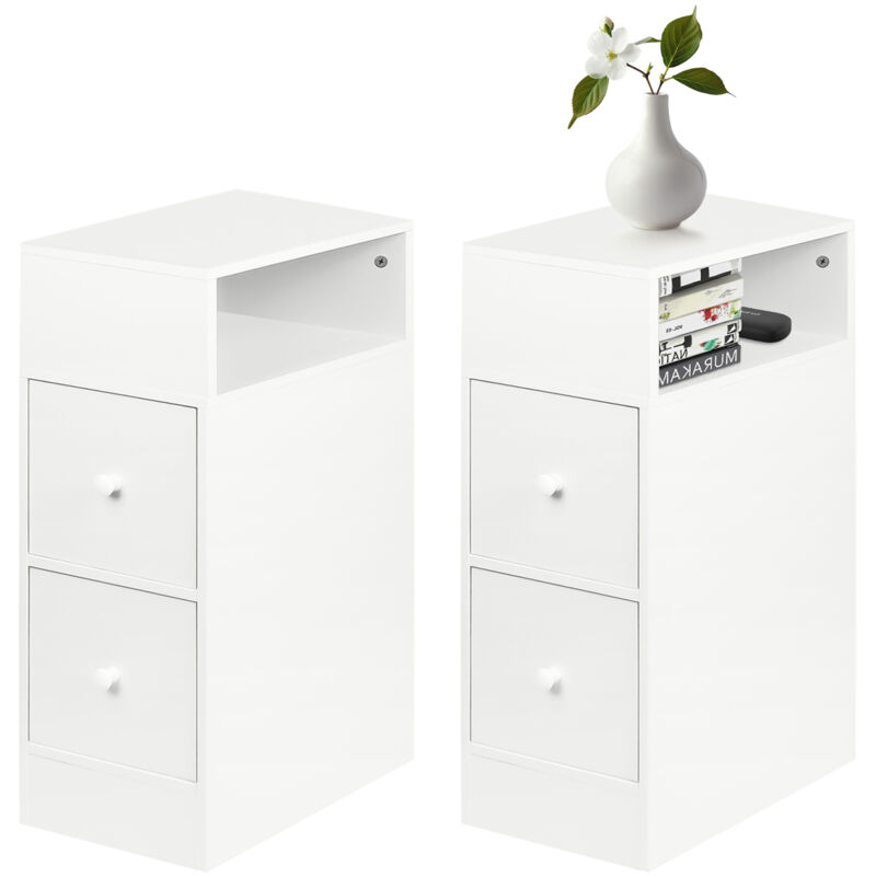 Lot de 2 Table de Chevet blanc avec 2 tiroir pour Salon Chambre Bureau