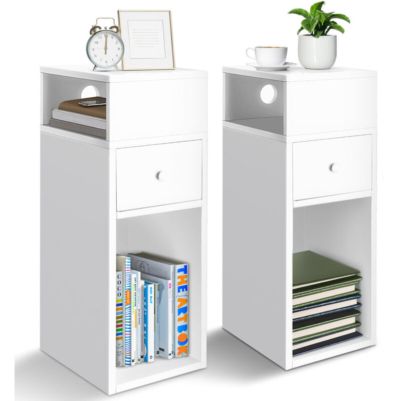 Lot de 2 Table de chevet d'appoint avec tiroir et compartiment 25x30x66cm blanc