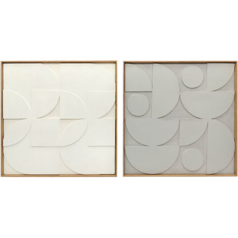 Lot de 2 tableaux abstraits 3D. décoration murale en bois géométrique. pour salon. chambre. bureau. 80 x 80 cm. blanc