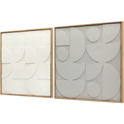 Lot de 2 tableaux abstraits 3D, décoration murale en bois géométrique, pour salon, chambre, bureau, 80 x 80 cm, blanc