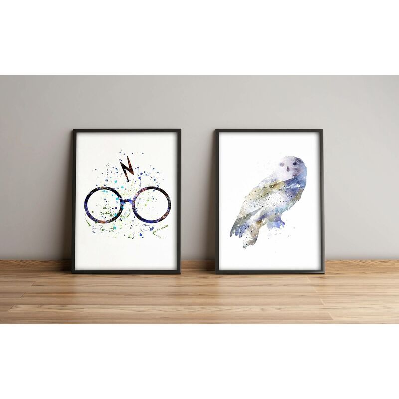 Lot de 2 tableaux encadrés Harry Potter L74xH51cm Motif lunettes et Hedwige l'harfang Bois Multicolore - Multicolore