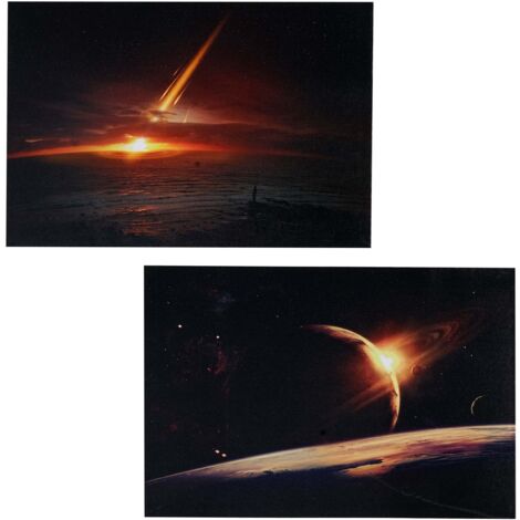 Lot de 2 tableaux LED sur toile tableau lumineux mural 40x60 cm minuterie planète 040000448