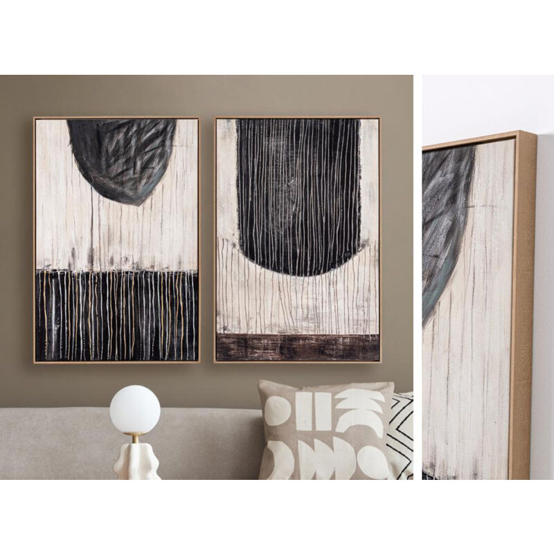 Lot de 2 tableaux peinture à l'huile ,peinte à la main abstraite avec cadre en bois - Longueur 120 x Profondeur 4 x Hauteur 90 cm