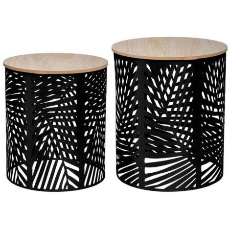 Lot de 2 Tables à Café "Feuille" 45cm Noir